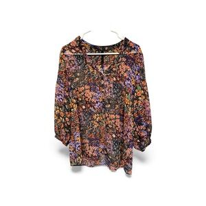 Bellatrix Floral Blouse - Black, Orange, Purple Size Small